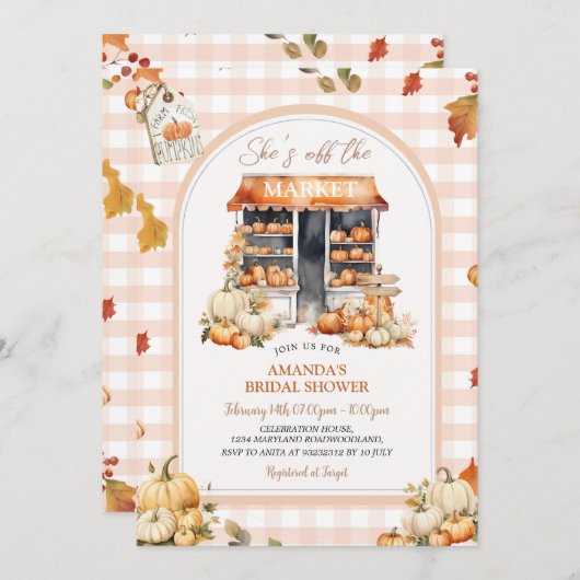 秋ギンガムシェフザマーケットブライダルシャワー 招待状 (正面/裏面)