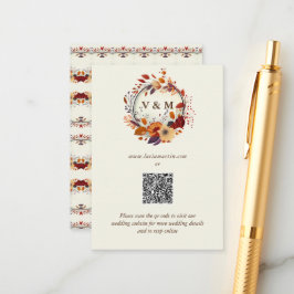 秋クラシックワイルドフラワー名QRコードウェディングRSVP エンクロージャーカード