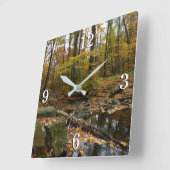 秋クリークウィズリフレクションアットローレルヒルパーク スクエア壁時計 (傾斜)