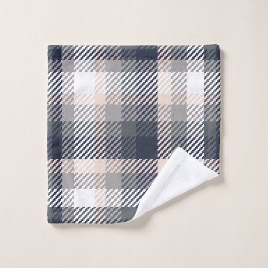 秋グエレガントレイ&タウペファームハモダンウズプレイド バスタオルセット (ウォッシュタオル)