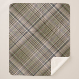 秋グラスブラウンとオリーブグリーンプレイド シェルパブランケット