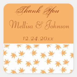 秋グラフィック葉イエロー結婚式の引き出物シール スクエアシール