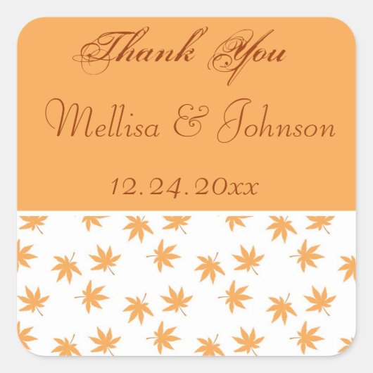 秋グラフィック葉イエロー結婚式の引き出物シール スクエアシール (正面)