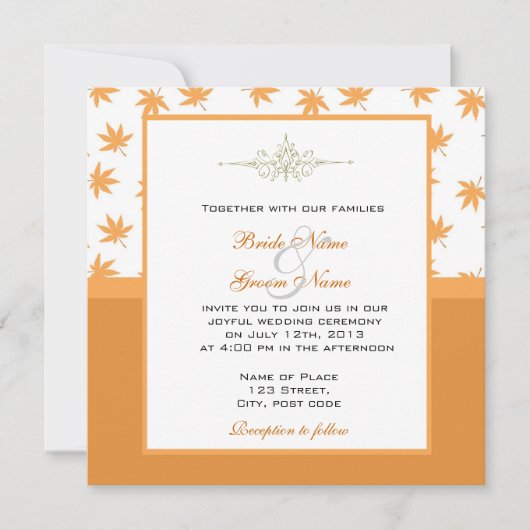 秋グラフィック葉イエロー結婚式招待状 招待状 (正面)