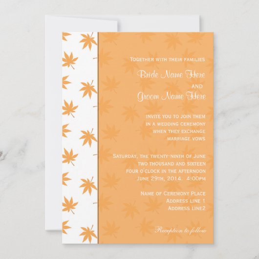 秋グラフィック葉イエロー結婚式招待状 招待状 (正面)