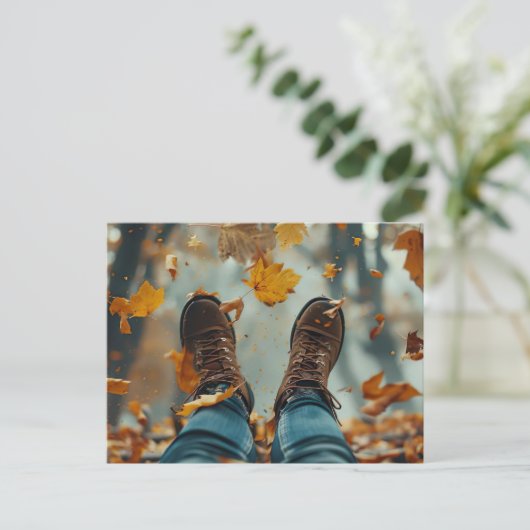 秋グリーティングカードシューズと紅葉 ポストカード (スタンド正面)
