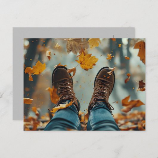 秋グリーティングカードシューズと紅葉 ポストカード (正面/裏面)