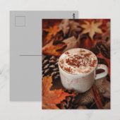 秋グリーティングカードホットチョコレート離れと ポストカード (正面/裏面)