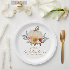 秋グリーンリーカボプキンサンフラワーブライダルシャワー ペーパープレート
