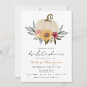 秋グリーンリーカボプキンサンフラワーブライダルシャワー 招待状 (正面)