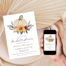 秋グリーンリーカボプキンサンフラワーブライダルシャワー