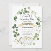秋グリーンリーパンプキンボーイファースト誕生日 招待状 (正面)