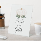 秋グリーンリーホワイトカボチャのカードとギフト 台座サイン (インサイチュ)