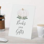 秋グリーンリーホワイトカボチャの本とギフト 台座サイン (インサイチュ)