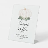 秋グリーンリーホワイトパンプキンおむつラッフルサイン 台座サイン (正面)