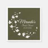 秋グリーン&ホワイトフローラブライダルシャワー紙 スタンダードカクテルナプキン (正面)