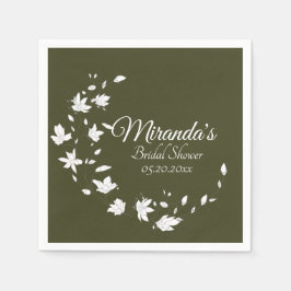 秋グリーン&ホワイトフローラブライダルシャワー紙 スタンダードカクテルナプキン