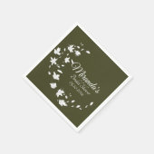 秋グリーン&ホワイトフローラブライダルシャワー紙 スタンダードカクテルナプキン (角)
