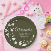 秋グリーン&ホワイトフローラブライダルシャワー ペーパープレート (パーティー)