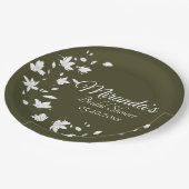 秋グリーン&ホワイトフローラブライダルシャワー ペーパープレート (アングル)