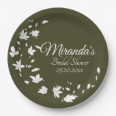 秋グリーン&ホワイトフローラブライダルシャワー ペーパープレート (正面)