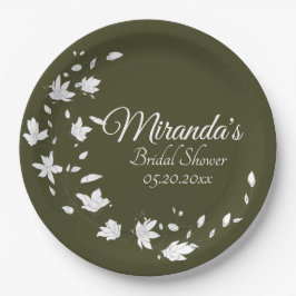 秋グリーン&ホワイトフローラブライダルシャワー ペーパープレート
