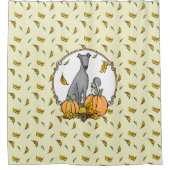 秋グレイハウンド（グレー）ドッグパンプキ葉ンおもしろいズ シャワーカーテン (正面)