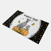 秋グレイハウンド(グレー)ドッグパンプキ葉ンおもしろいズ ドアマット (アングル)