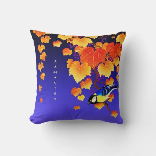 秋グレープつる植物オレンジ葉金ゴールドティ素晴らしトバード クッション (正面)