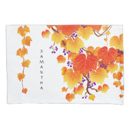 秋グレープつる植物秋オレンジ金ゴールド葉 枕カバー