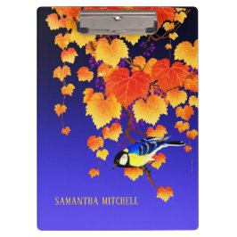 秋グレープつる植物素晴らしティットバードオレンジ葉色の青色 クリップボード