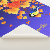 秋グレープつる植物素晴らしティットバードオレンジ葉色の青色 シェルパブランケット (3/4)