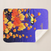 秋グレープつる植物素晴らしティットバードオレンジ葉色の青色 シェルパブランケット (正面(横))