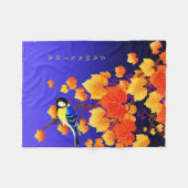 秋グレープつる植物素晴らしティットバードオレンジ葉色の青色 フリースブランケット (正面(横))