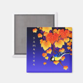秋グレープつる植物素晴らしティットバードオレンジ葉色の青色 マグネット (正面/裏面)