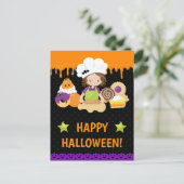 秋ケーキベーキングブルネットガールハッピーハローウィン ポストカード (スタンド正面)