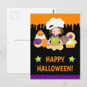 秋ケーキベーキングブルネットガールハッピーハローウィン ポストカード (正面/裏面)