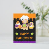 秋ケーキベーキングレッドヘアガールハッピーハローウィン ポストカード (スタンド正面)