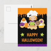 秋ケーキベーキングレッドヘアガールハッピーハローウィン ポストカード (正面/裏面)