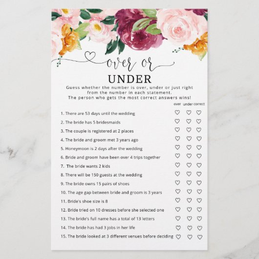 秋ゲームの上または下ブライダルシャワー (正面)