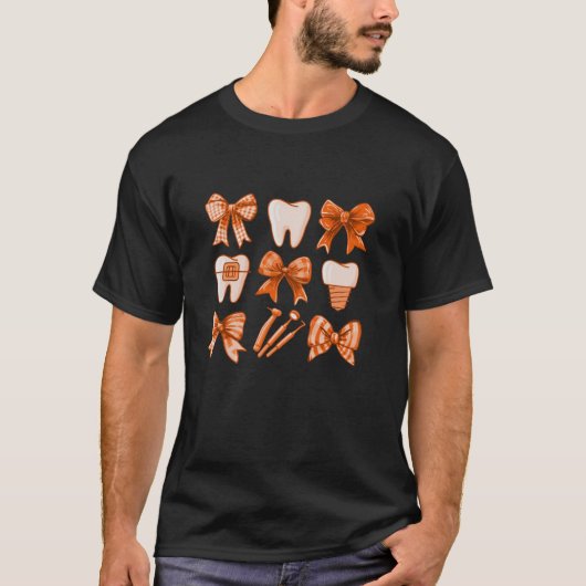 秋コケット弓かわいい歯の歯医者スクワッドデンタル Tシャツ (正面)