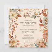 秋コテージコアボホベージュワイルドフラワーベビーシャワー 招待状 (正面)