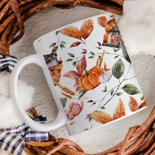 秋コテージサンクスギビングオレンジブラウンホーム コーヒーマグカップ