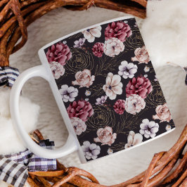 秋コテージファームハウスサンクスギビングパープル金ゴールド コーヒーマグカップ