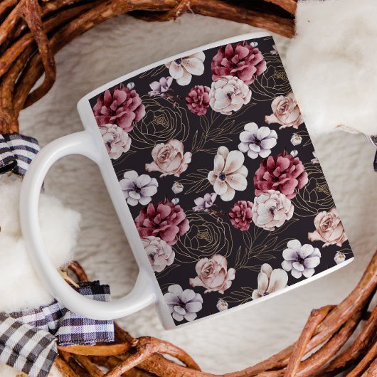 秋コテージファームハウスサンクスギビングパープル金ゴールド コーヒーマグカップ