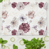 秋コテージ金ゴールドバーガンディ秋フローラ キッチンタオル (折り畳み)