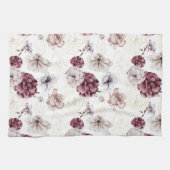 秋コテージ金ゴールドバーガンディ秋フローラ キッチンタオル (横)