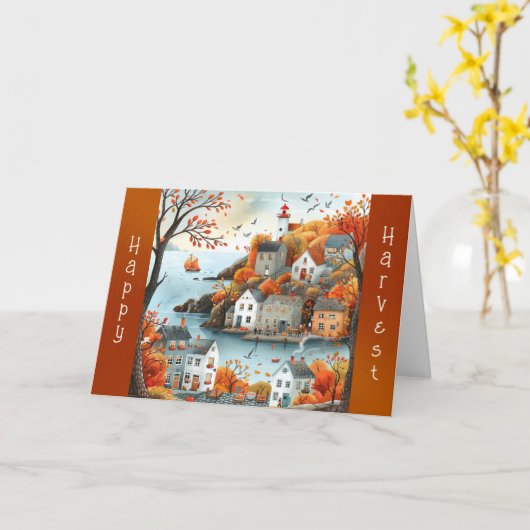 秋コースタルヴィレッジイラストレーションサンクスギビング カード (黄色い花)