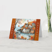 秋コースタルヴィレッジイラストレーションサンクスギビング カード (正面)