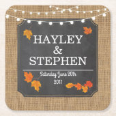 秋コースター素朴チョークライトウェディングパーティー スクエアペーパーコースター (正面)